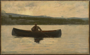 Winslow Homer, Playing a Fish, 1875, reworked in the 1890s, Oil on canvas, 11 11/16" x 18 15/16"