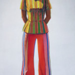 Wayne Thiebaud,
Girl in Striped Blouse,
1973-1975,
Oil on canvas,
66 1/8" x 36 1/8"